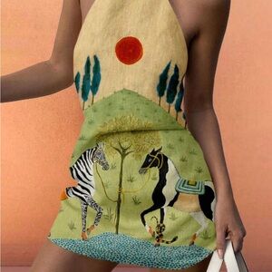 Artistic Halter Dress with Animal Print